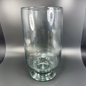 Hand Blown Clear Green Tint 11inch Hurricane Candle Holder Votive With Bubbles